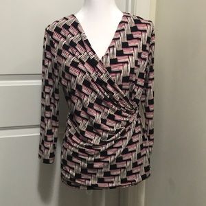 Chaus - Black, Pink & white patterned blouse. Size S.